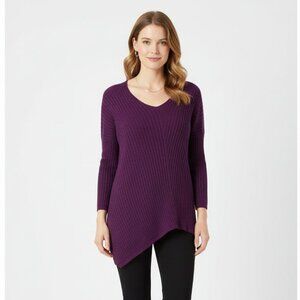Eileen Fisher Purple Knit Ribbed Long Sleeve Cropped Sweater PM